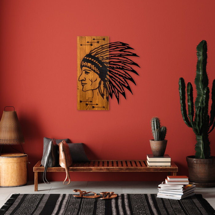 Wallity Apachi Escultura de pared de madera y metal Nogal y negro